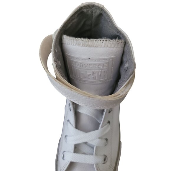 Converse All Star BREA Kids White Leather Hi Top Strap Sneakers Junior Size 2 - Picture 7 of 10